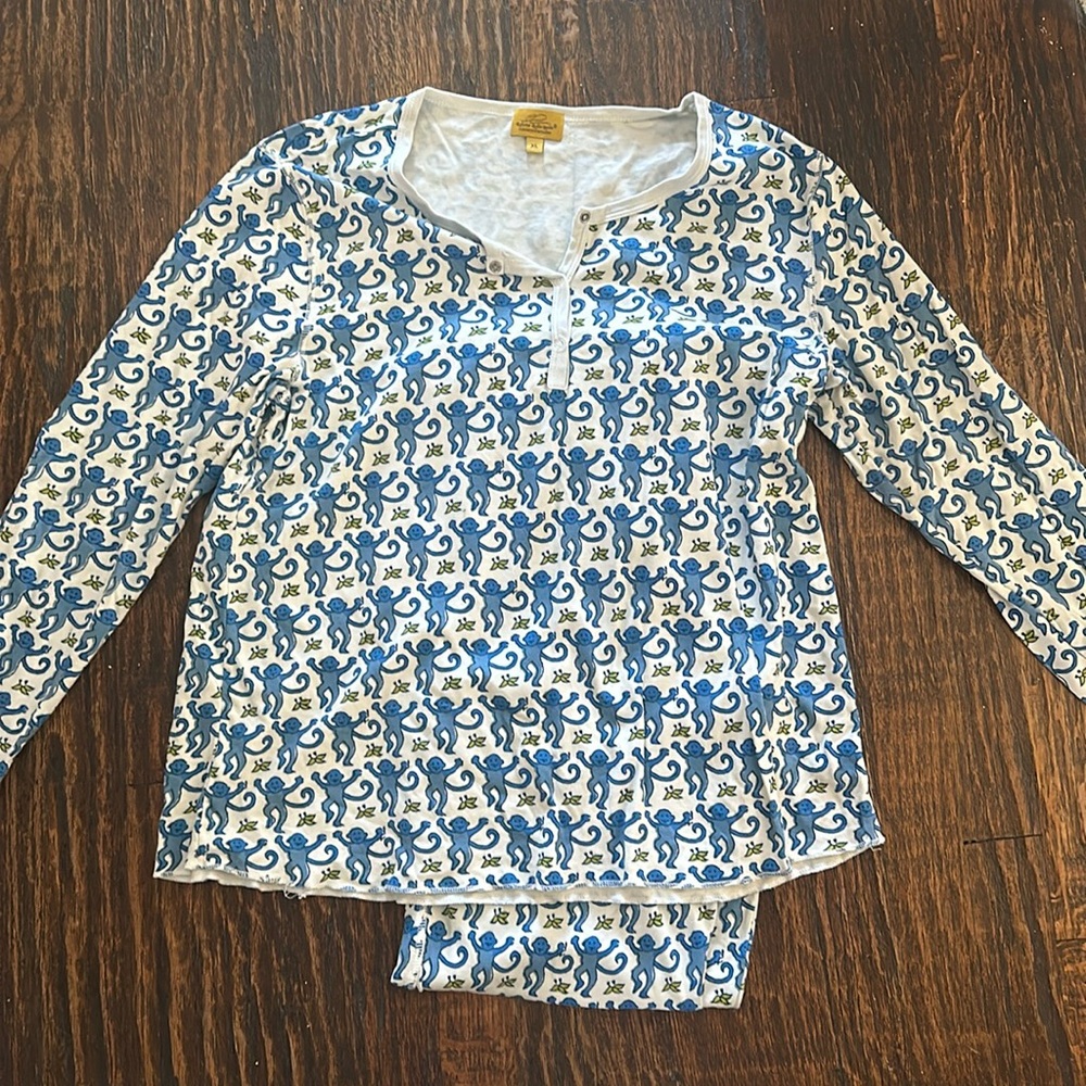 Roller Rabbit blue monkey long sleeve pajamas
